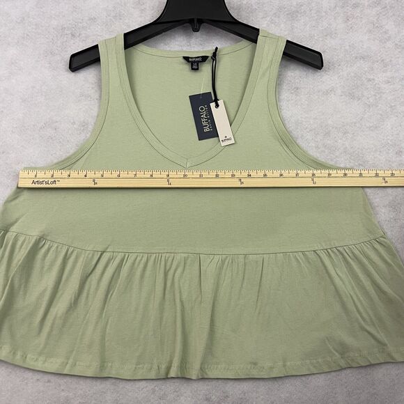 Buffalo David Bitton Babydoll Top Womens Large Green Peplum Tank MSRP $39 - Picture 5 of 14